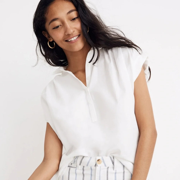 Madewell Central Popover Shirt White Collar Cotton Loose Fitting Oversized Layer - Picture 1 of 9